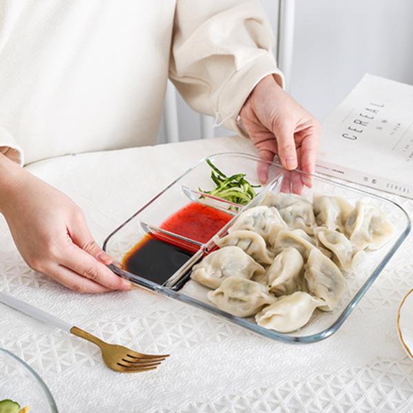 9 Inch 10 Inch Tempered Glass Dessert Plates Square Shaped Dinner Plate with Dividers