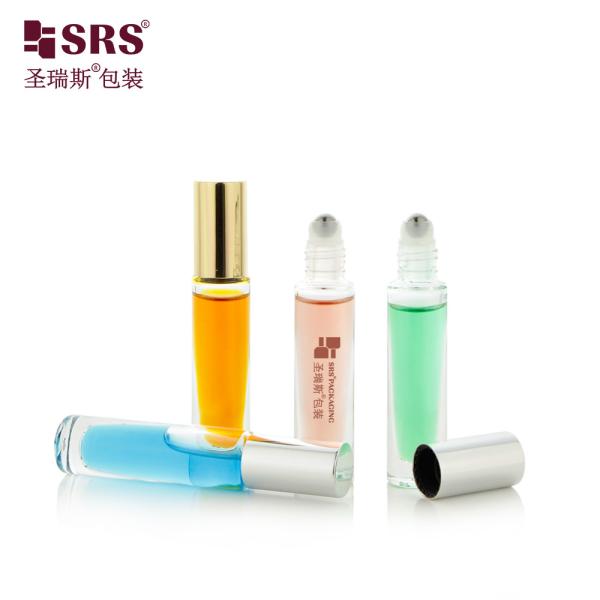 GB1-5ML Clear Luxury High End Leak Proof Glass Roller Steel Ball Bottle With Aluminum cap Round