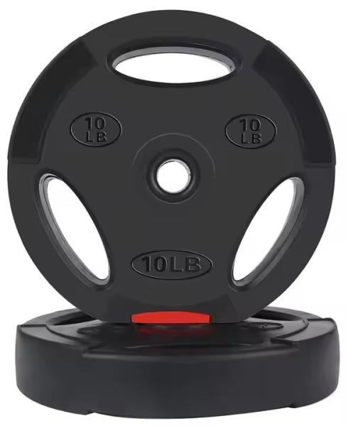Iron Coated Rubber Gym Weight Plates 5 LB 10 LB 25 LB 35 LB 45 LB Tri Grip Weight Plates