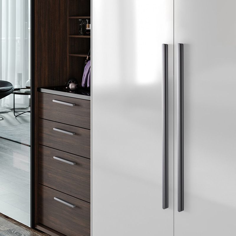 Modern Long Aluminium Alloy Door Pull Handle Golden Grey Wardrobe Handles with Screws