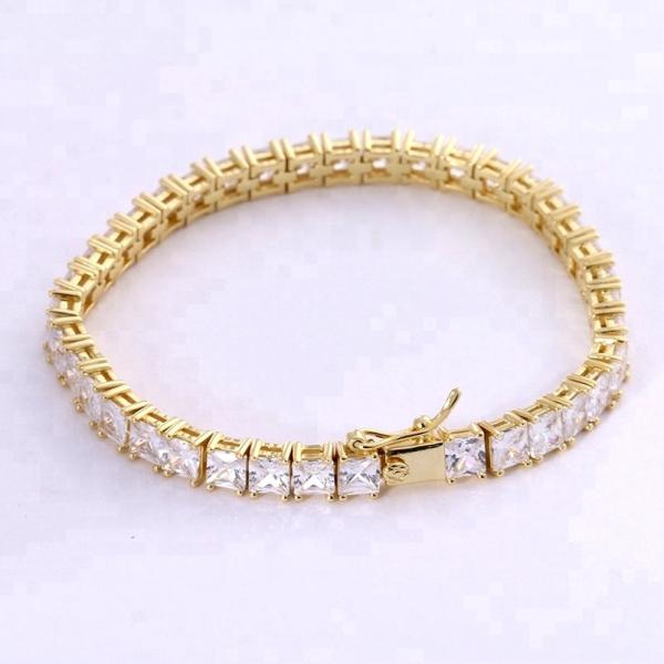 Unisex Handmade 18K Gold Hip Hop Iced Square Cut Diamond CZ 925 Sterling Silver Stacking Tennis Bracelet