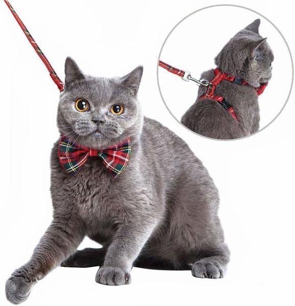 Webbing de nylon Cat Harness Kitty Rabbit Plaid ajustável com o laço de curva removível