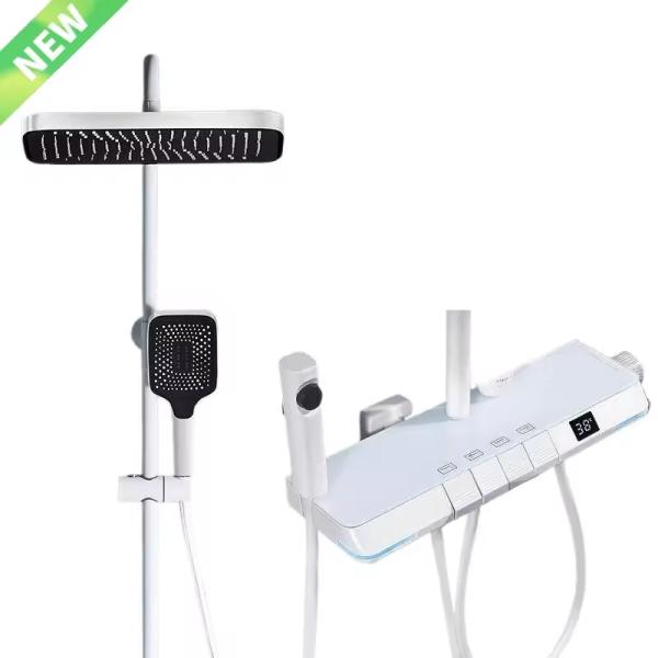LED Digital Shower Hot Cold Mixer Thermo System Bathtub Wall Mount RainFall Luxury Bath Faucet