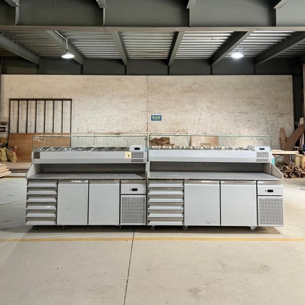 Commercial Marble Countertop Pizza Prep Refrigerated Table Stainless Steel Sandwich Salad Prep Fridge for Pizzeria Deli Fast Food Shop