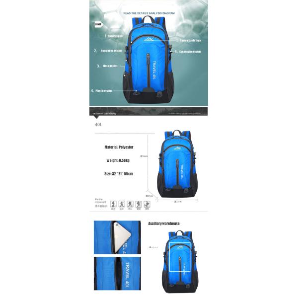 Orange 40L Waterproof Backpack 55cm Camping Travel Backpack With USB Charge Hole