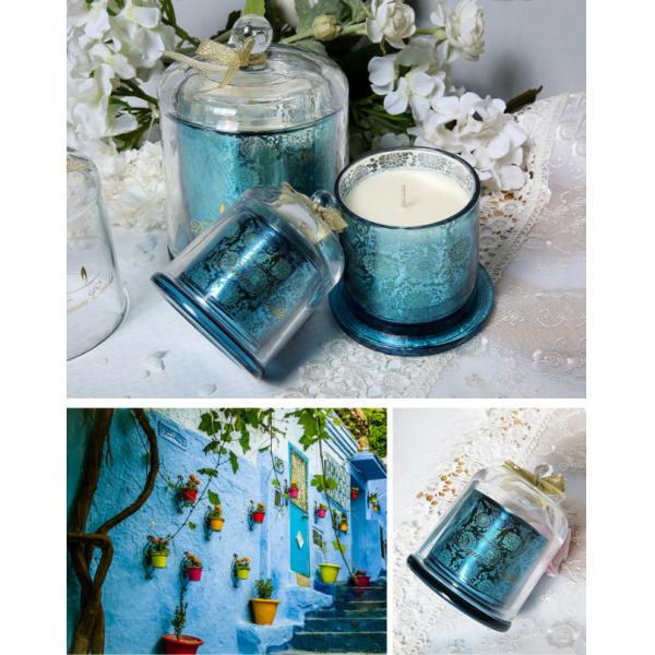 Fashion Scented Jar Candle Soy Wax Carved Glass Domed Candle Jar For Home / Wedding