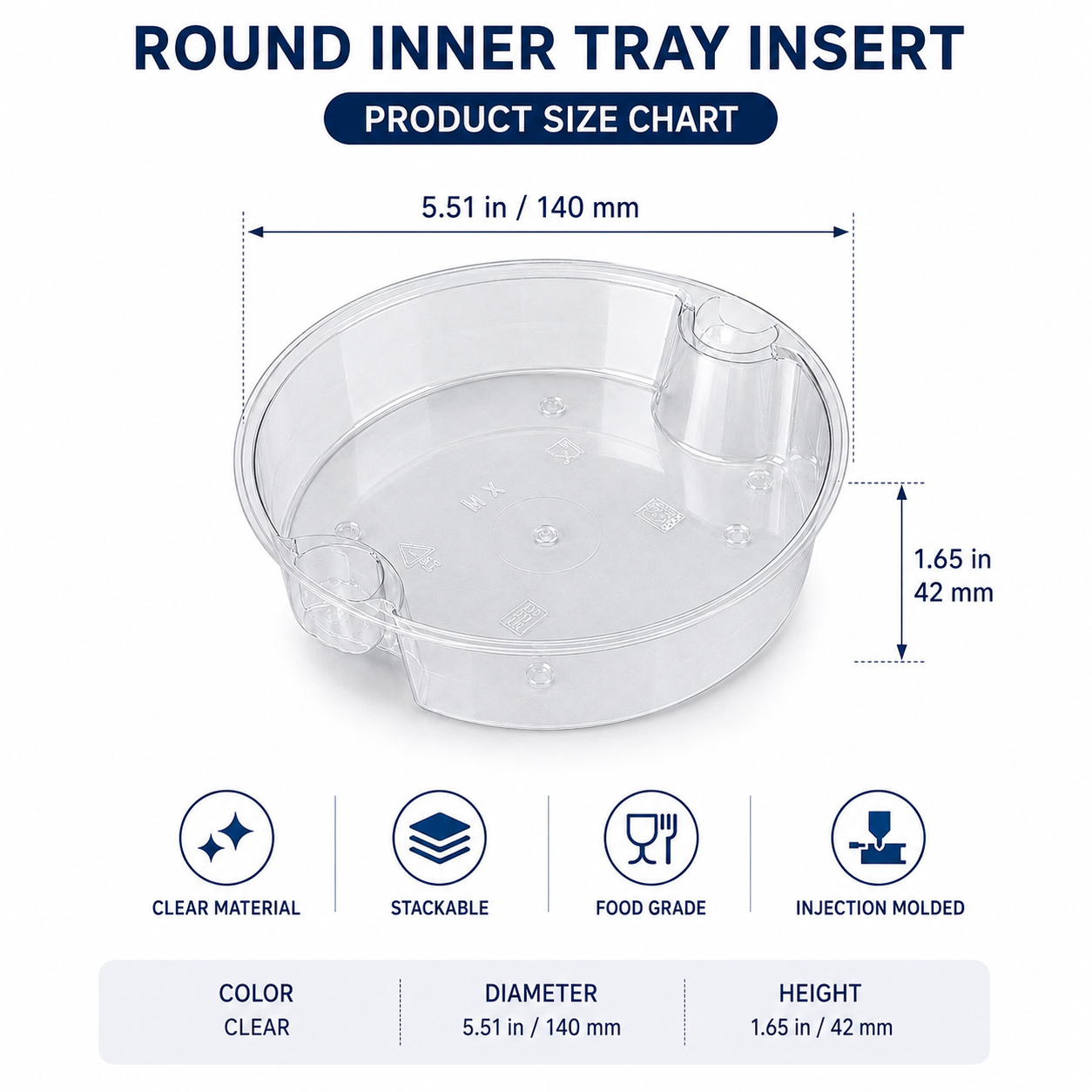 Deep Round PP Inner Tray Insert 140mm for Takeaway Meal Packaging