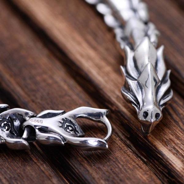 Thai 925 Silver Dragon Link Bracelet Men Vintage Jewelry (059082)