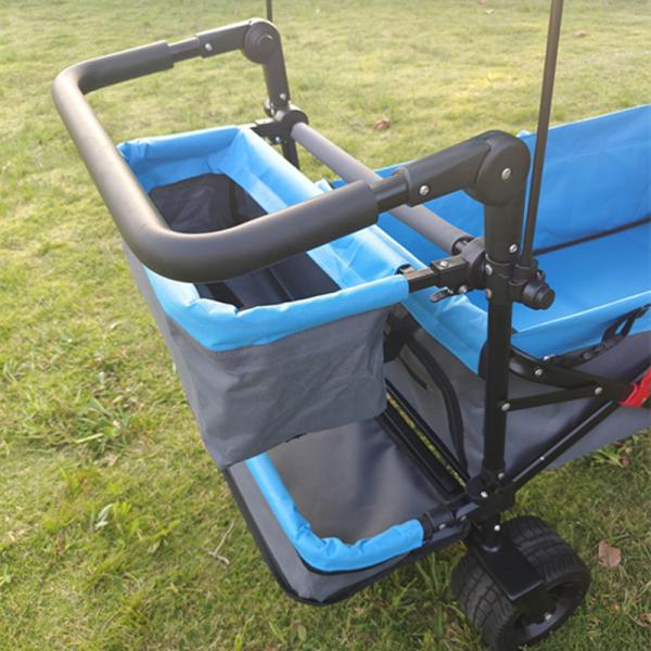 Camping Utility Folding Wagon Cart Beach Trolley With Adjustable Roof Trunk Basket