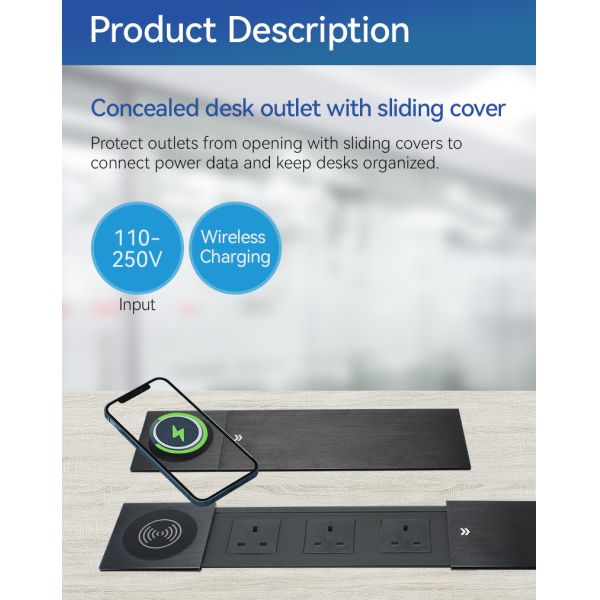 UKCA Conference Tables Sliding Socket Power Unit Hidden 15W Wireless Charging