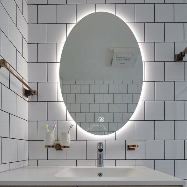 HD Copper Free Silver Bathroom Mirror , Waterproof LED Oval Bathroom Mirror