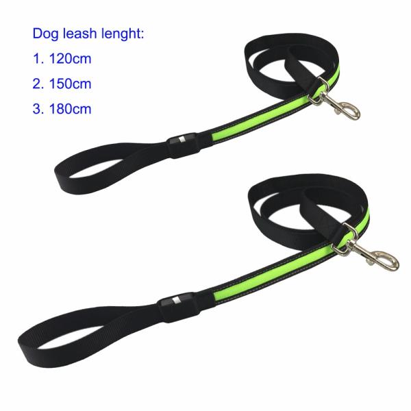 Led Flashing Strong Large Long Nylon Dog Leads , Glow In The Dark Dog Leash