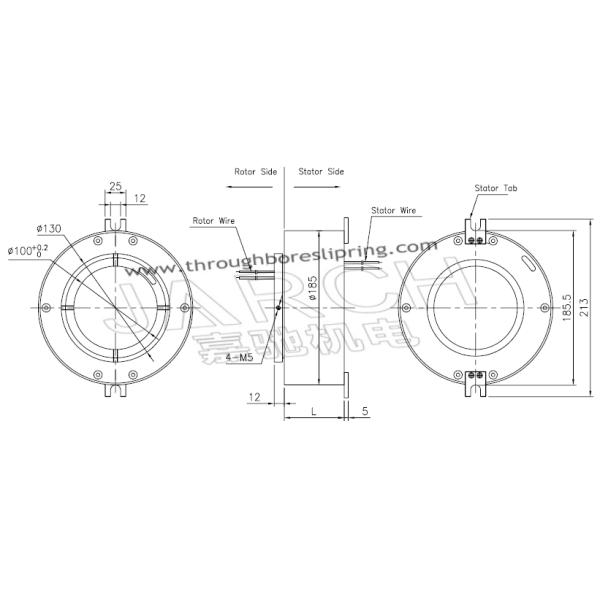 Lead free100mm through bore electrical slip ring / miniature slip ring Max speed:500RPM
