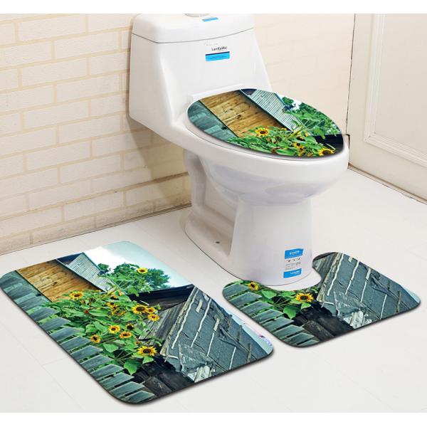 Polyester Sunflower Toilet Seat Cushion Toilet Lid Cover Set