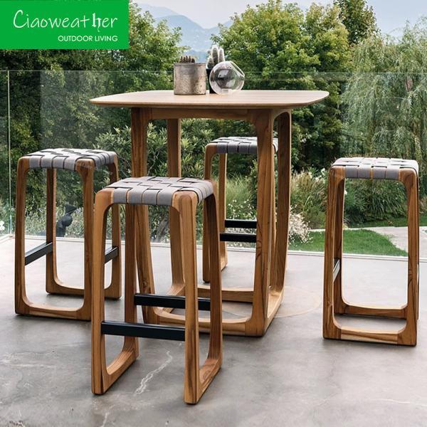 Aluminum Teakwood Dining Room Set Modern Design High Bar Tables and Chairs for Outdoor Furniture Garden Bar in Restaurant