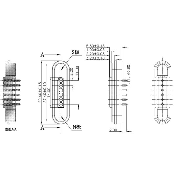 Conector de cable magnético de 6 pines Cuadrado Pogo Pin Cable de carga OD3.5mm