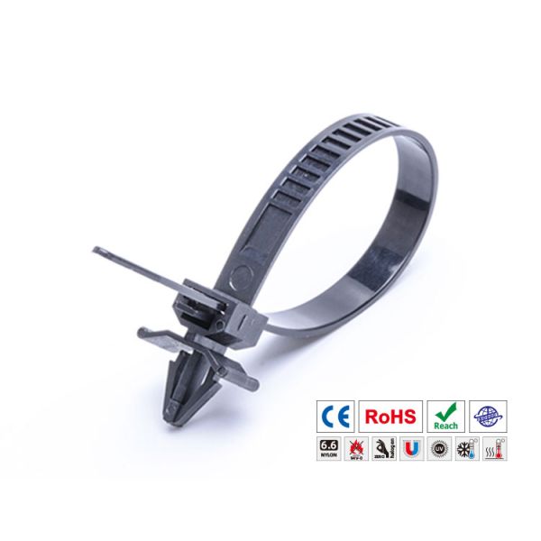 Black Car Cable Ties Eco Friendly Push Mountable Nylon 3.6*150mm CE ROHS