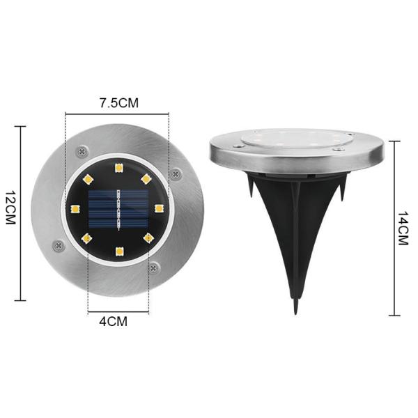 8 LED Outdoor Solar Power LED Lawn Light For Gardens Polycrystalline Silicon