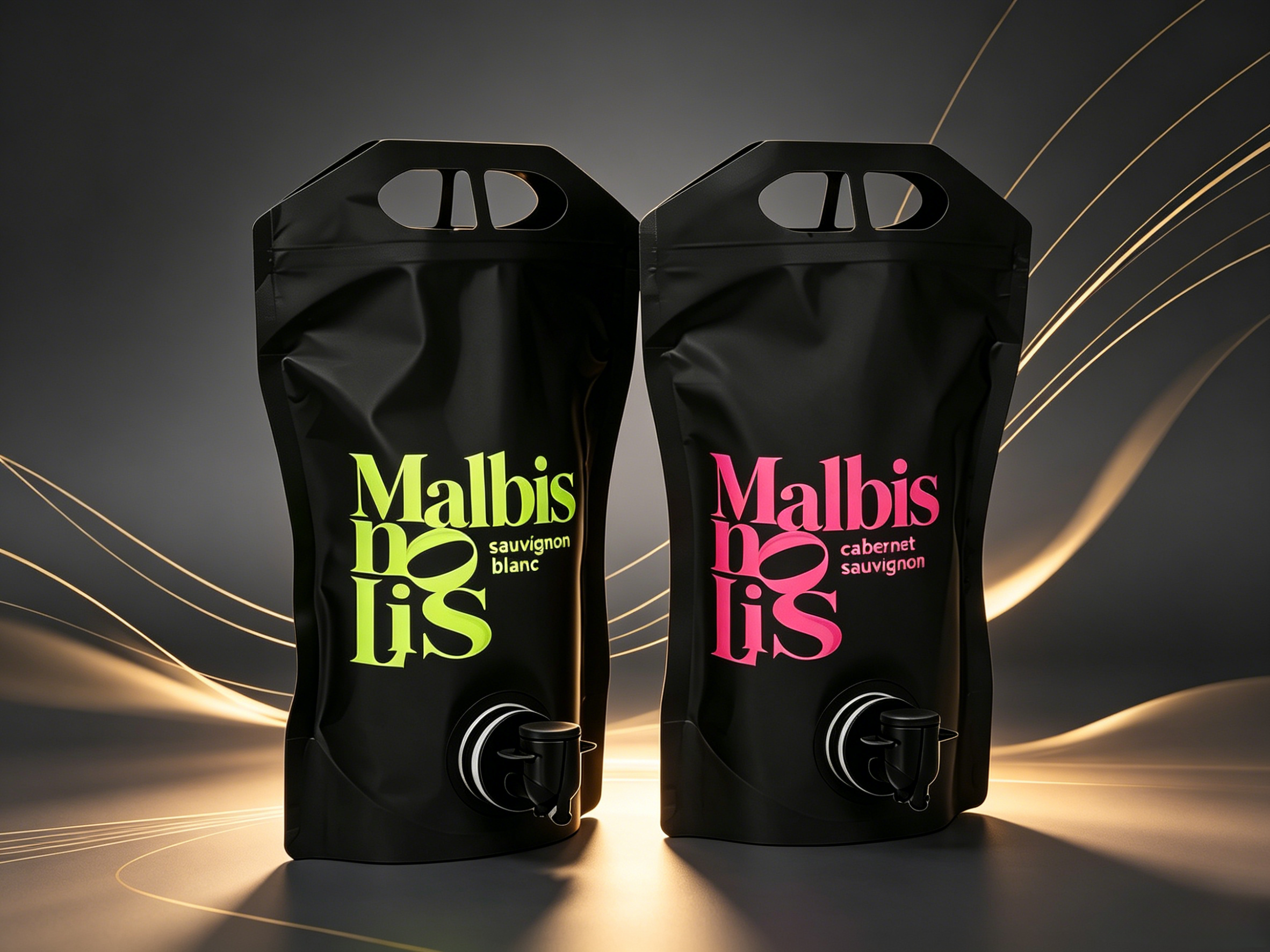 Custom Matte Black Stand Up Wine Spout Pouch With Dual Carry Cutouts | Custom Shape Printed High Barrier Dispenser Bag For White Wine, Fruit Wine & Beverage Concentrate