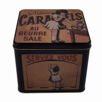Caixa quadrada personalizada de Tin Can Hinged Lid Tin dos doces do caramelo com abertura do distribuidor