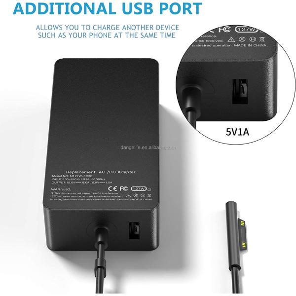 Portable 127W 15V 8A AC Power Supply Adapter Fast Charger for Surface Book 3 Surface Pro Laptop Studio Output 5v/1a