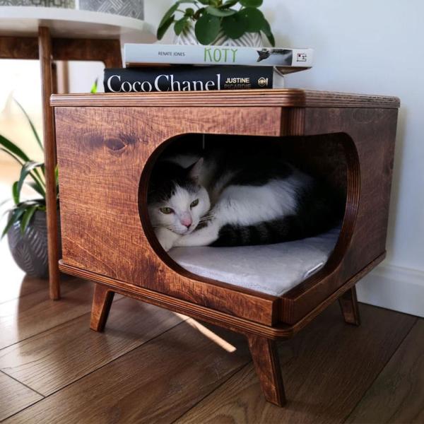 mobília de madeira Cat House Indoor Rustical Box de madeira acolhedor do animal de estimação de 39cmx40x40cm
