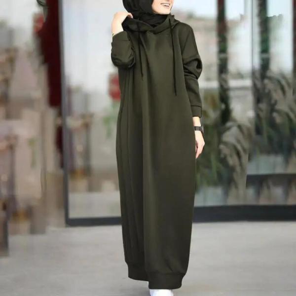                 Solid Color of Long Style Set Islamic Clothing Autumn Winter Hooded Coat for Abaya Women Muslim Dress and Lady Hoodies Coat             