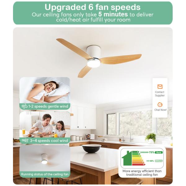 Iluminação personalizável Ventilador de teto de 52 polegadas com controle remoto e luz LED de 3 cores