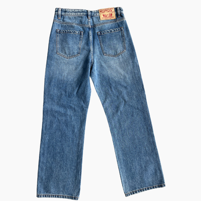 Medium Blue Men's Jeans Faded Loose Wide Leg Jeans Horizontal
