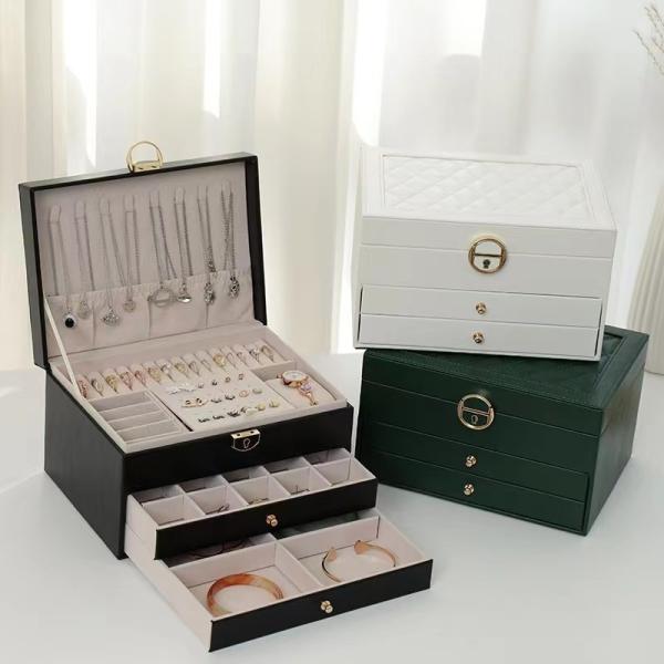 Luxury Green Pu Square Jewelry Cases With Two Drawers For Jewelry Set Gift