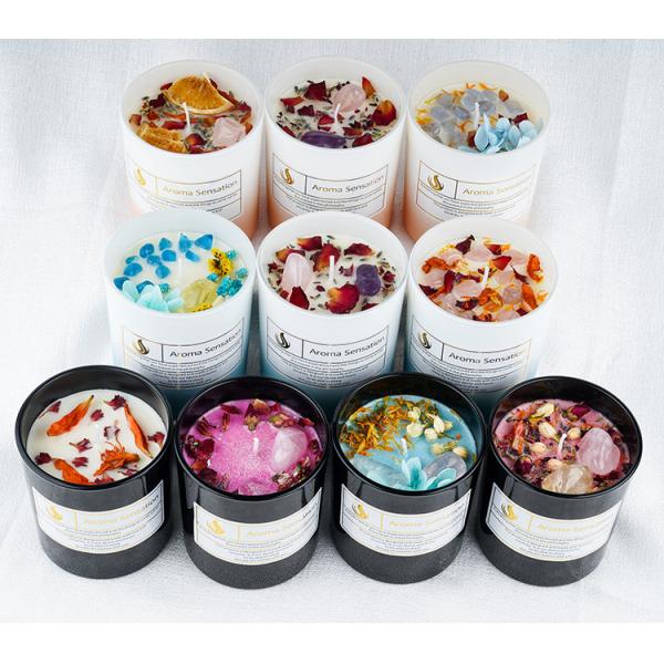 Glass Custom Private Label Velas Healing Crystal Aromatherapy Luxury Scented Candle With Flowers