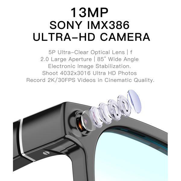 AG66 AI Translation Smart Glasses 13MP Camera Real-time Recognition for Voice Call IP54 Waterproof Customizable APP Voice