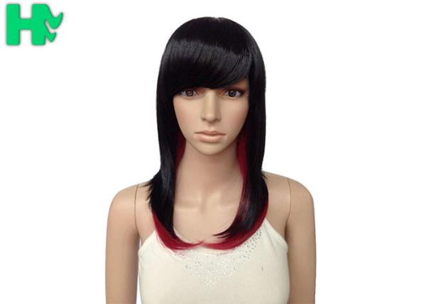 Black T Red Color 16 Inches Long Synthetic Wigs High Heat Resistant Normal Lace For Girls