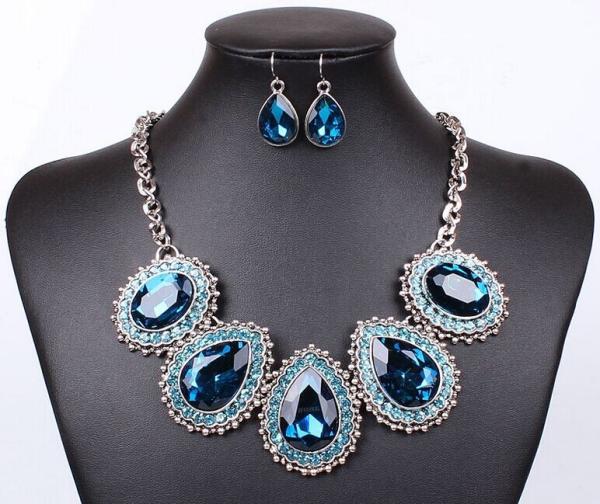 Wedding jewelry alloy rhinestone drops suit multicolor diamond necklace earring jewelry