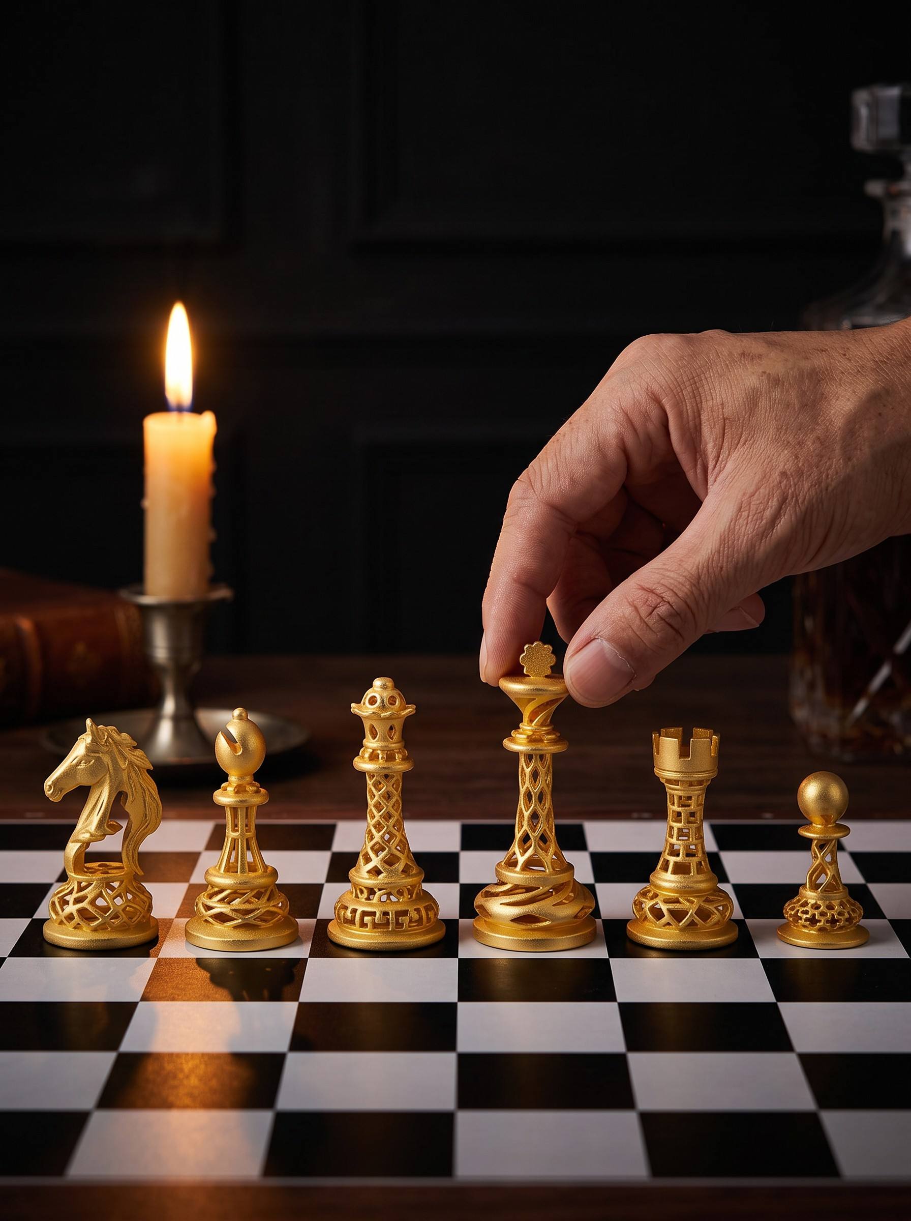 Hollow Carved Brass Material Mirror Polished Chess Set Luxury Chessboard for Home Decor