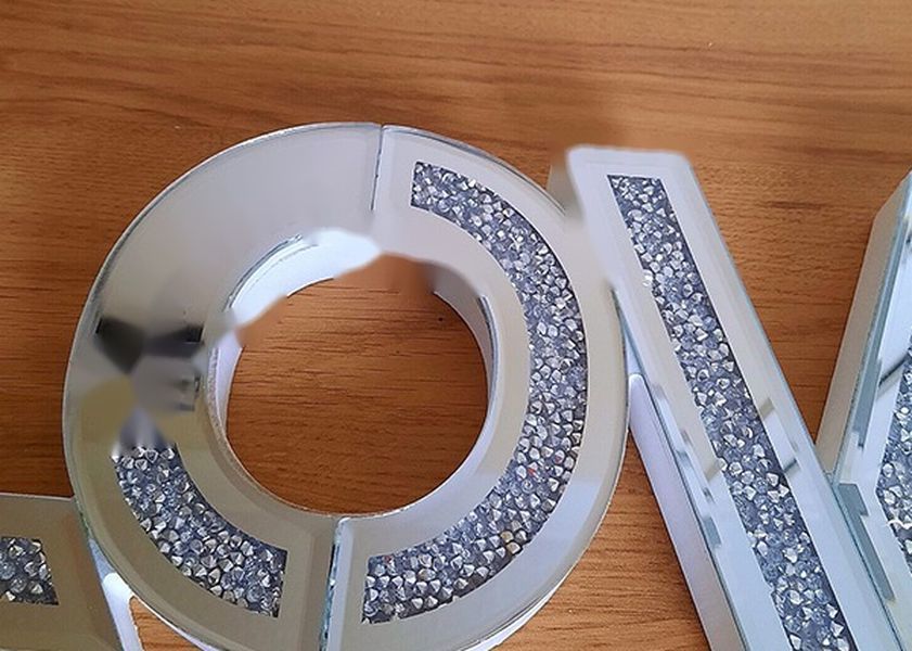 17-Inch Crushed Crystal Silver Love decorative mirrors with MDF Material for Home Decor