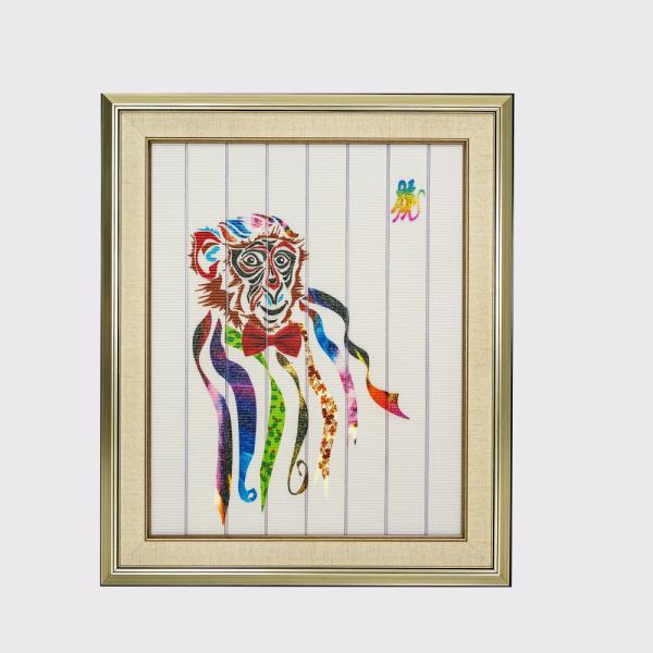 Chinese Zodiac Framed Art Twelve Animals Monkey Home Decor Ribbon Painting Decorative Wall Hangings Ready to Hang