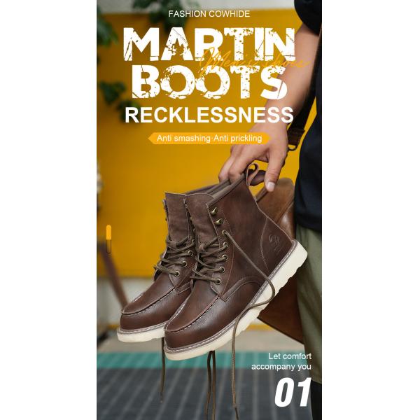 Brown Cowhide Rubber Sole Security Safety Boots Steel Toe Anti Smashing Kevlar Anti Proof Work