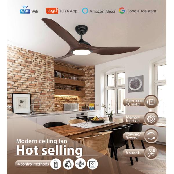 Ventilador de teto LED com 3 cores LED Luz escura de madeira grãos ABS lâminas controle remoto inteligente