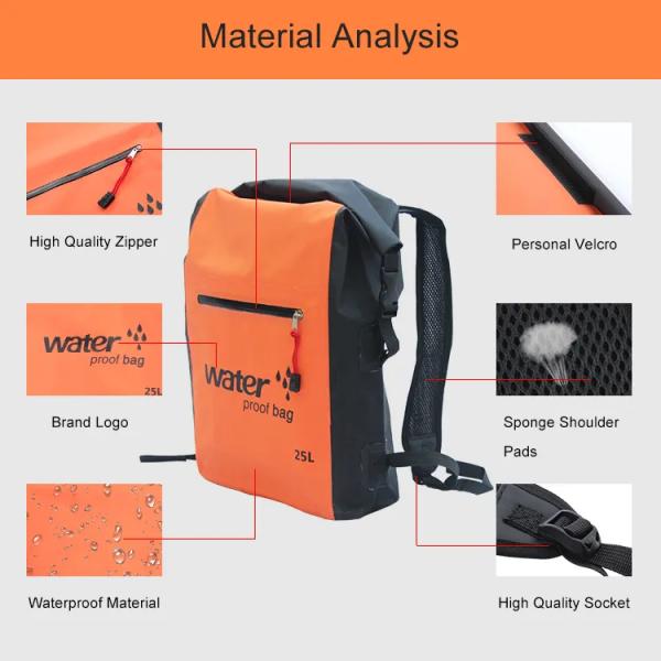 Плавая располагаясь лагерем плавая сухой водоустойчивый рюкзак кладет на открытом воздухе портативную машинку в мешки