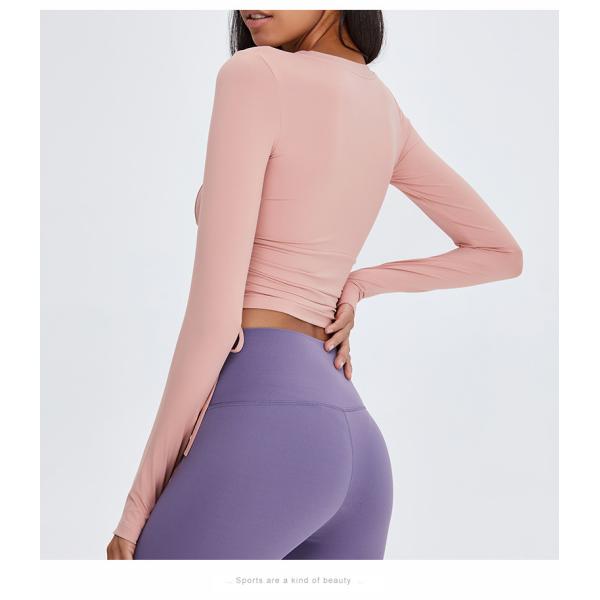 Йога дам Drawstring талии покрывает рукав футболок Stretchable длинный