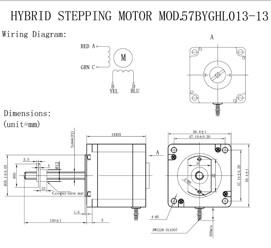 Подводящий провод 10.4V 1.7A Stepper мотора 4 Nema 23 57mm линейный