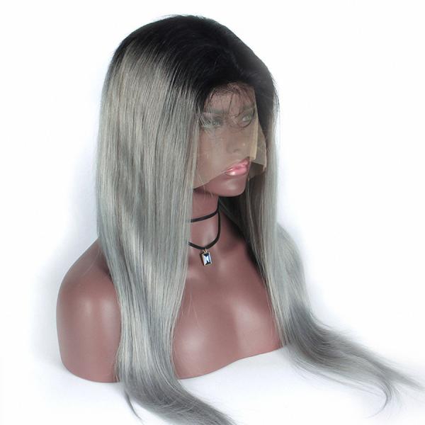 Human Hair Straight Ombre Color Wig 1B/Grey Full Lace Wig w 100% Brazilian Remy Hair Wig