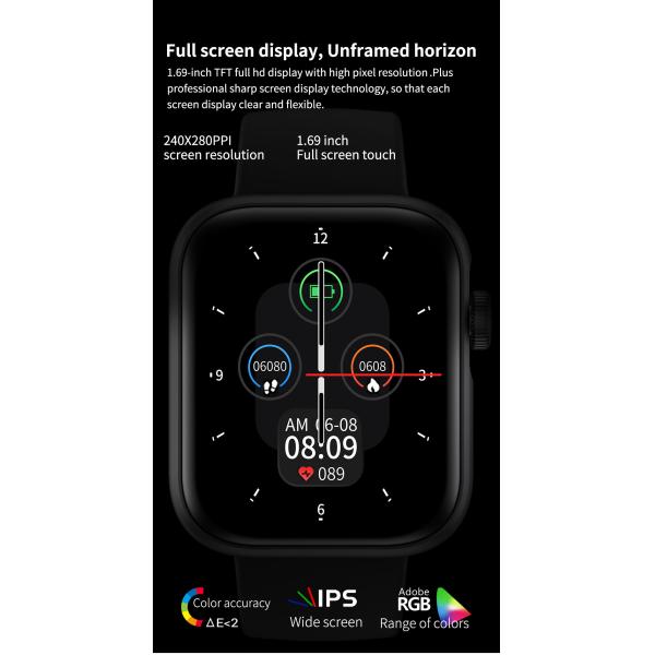 BLE 5,0 Bluetooth llaman el motor de la metralla de la pantalla de Smartwatch el 1.69in TFT Hd