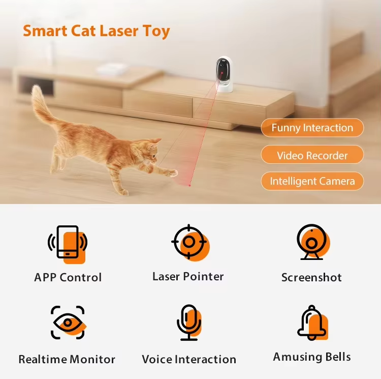 WiFi APP Remote Control Pet Camera Night Vision Motion Detection Alerts Eco-Friendly Flying Discs Interactive Cat Laser Toy for