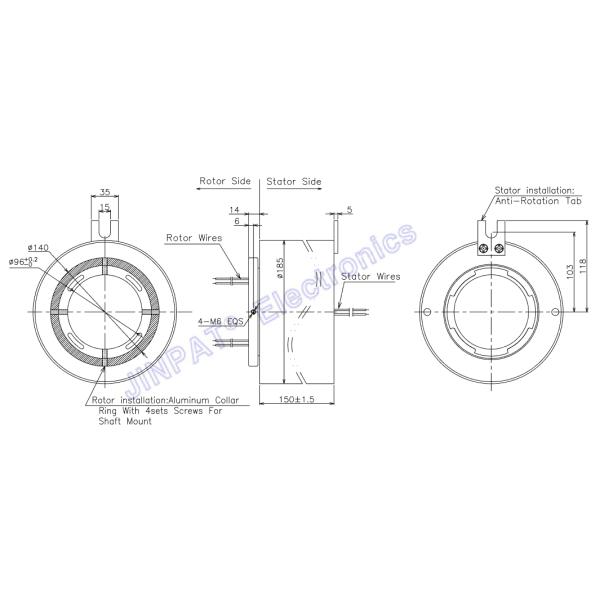 120mm Pneumatic Through Bore Slip Ring 300rpm