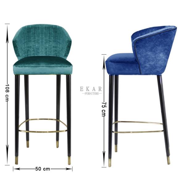 Modern Restaurant Chair Oak Wood Leg Fabric Bar Stool With Back