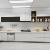 Armazém de cozinha moderno com balcões e acessórios