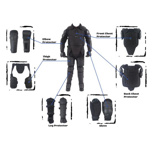 All Black Police Anti Riot Suit With T Baton / Military Riot Control Kit