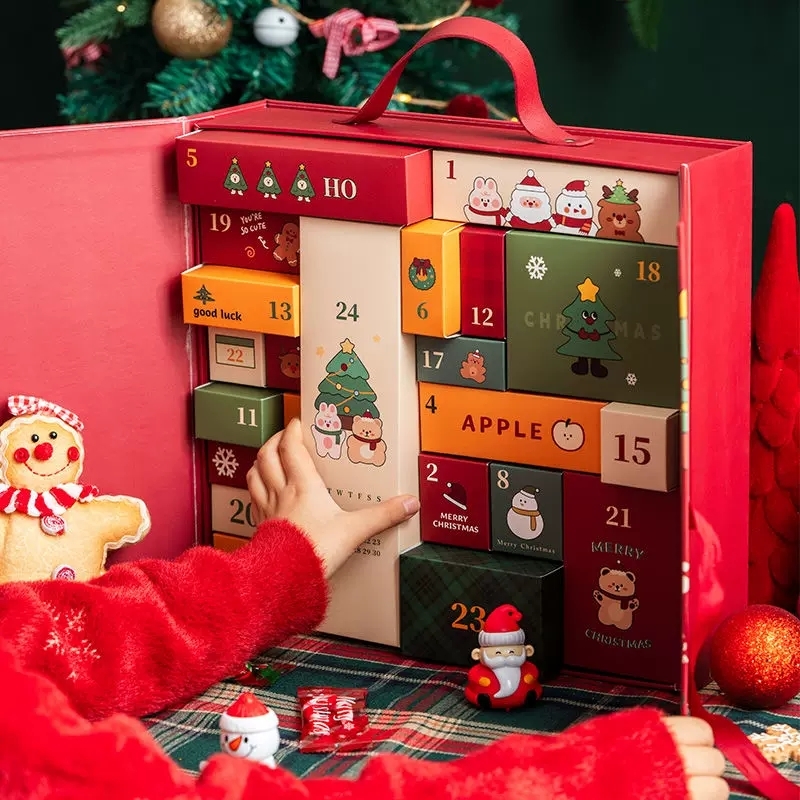 Rigid Christmas Advent Calendar Box Double Door Rigid Box With Small Drawers